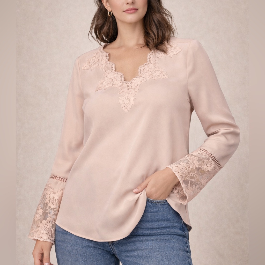 0215 Elegant Lace Trim Blush Top